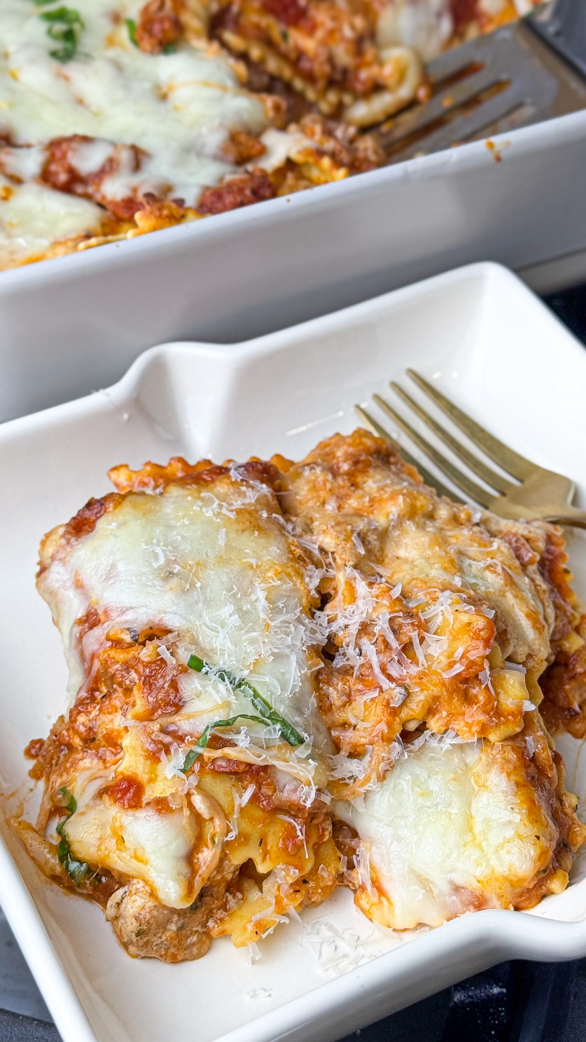 The Best Ravioli Casserole with Impossible Italian Sausage