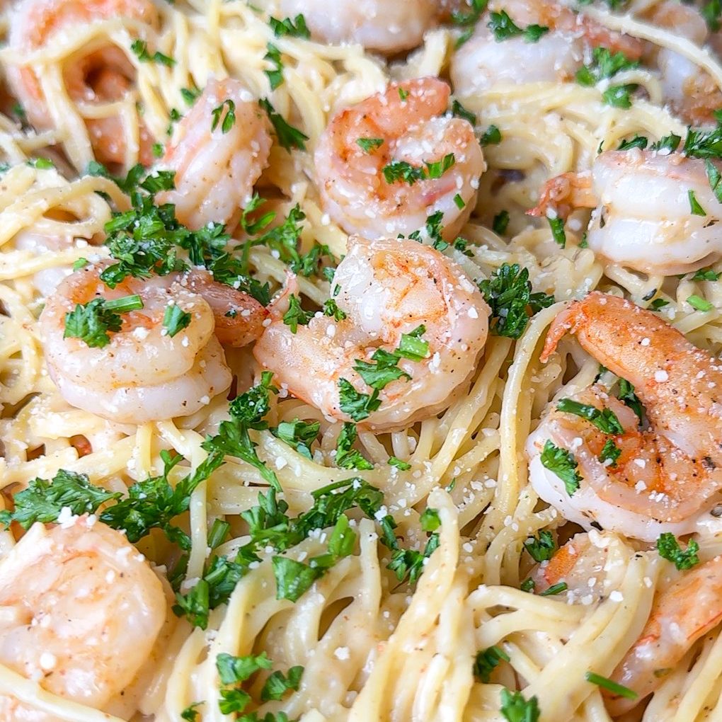 High Protein Shrimp Alfredo with Creamy Mushroom Sauce
